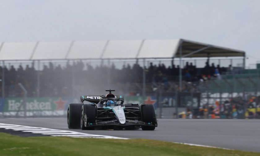 Slick Russell Shines in Rain-Drenched British Grand Prix Practice