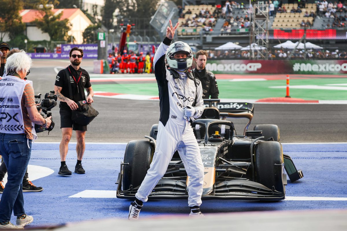 SHOCK F1 star celebrates victory at the Mexican Grand Prix