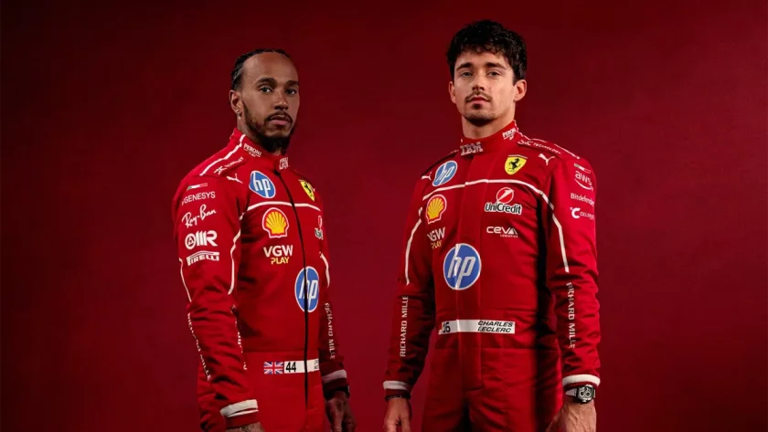 Racing Royalty Unveiled: Lewis Hamilton and Charles Leclerc Showcase Futuristic Ferrari F1 Attire for 2025