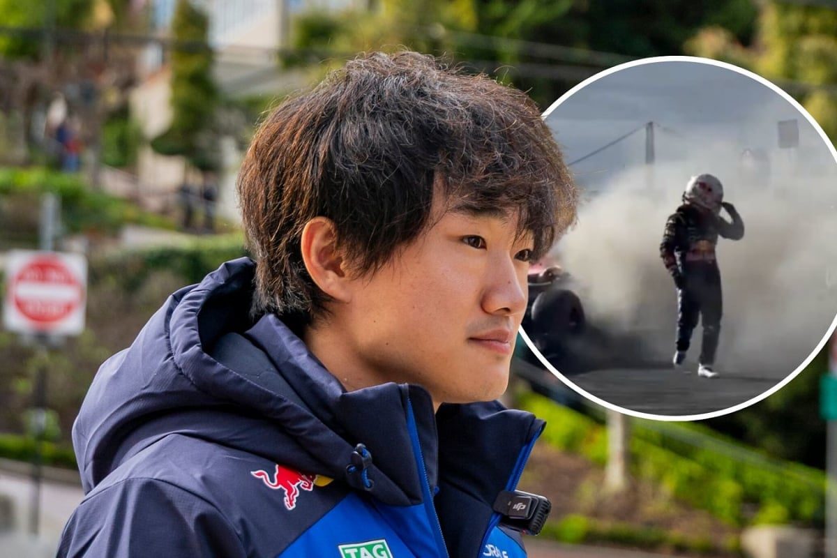 Yuki Tsunoda's Red Bull return hits trouble as F1 car catches fire