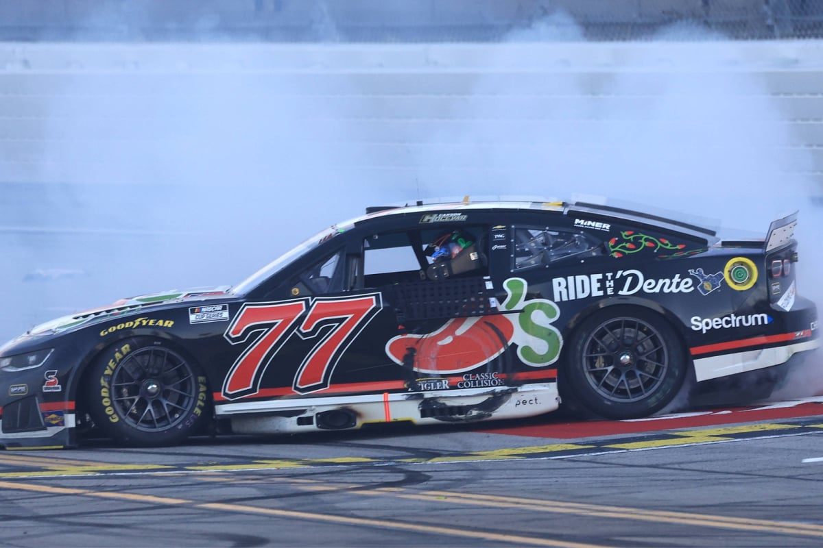 Craziest win celebration ever? NASCAR driver crashes into wall then burns out tyres